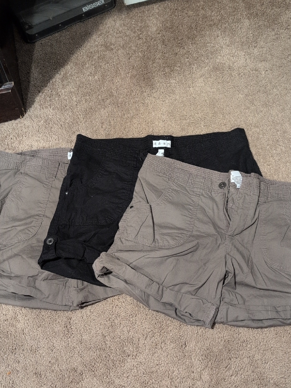 3 Dash Women's Cargo Shorts — Black and Taupe Gray
